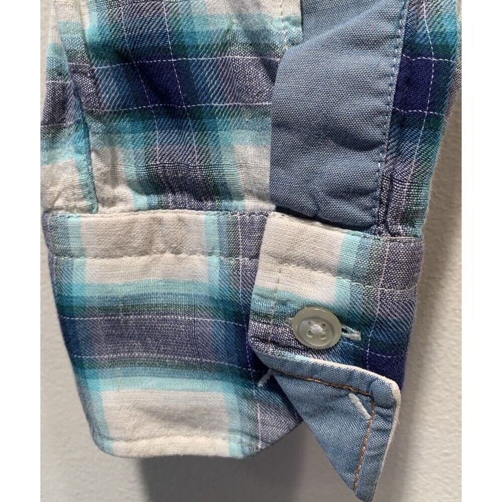 Boss Orange Hugo Boss Turn Back Cuffs S Blue/White Plaid Cotton Linen Blend - Picture 4 of 16